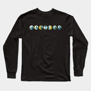 Moon phases in watercolor gold, green, and blue Long Sleeve T-Shirt